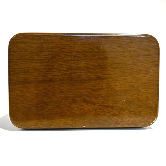 Vintage Village Art Litho Tin Box Brown Green Silver White House Trees Horses - Picture 8 of 15